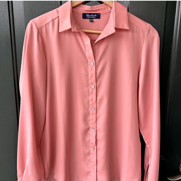 Bariloche Spain Sz 8 Button Front Silky Peach Button Front Blouse Career Office - Picture 2 of 7